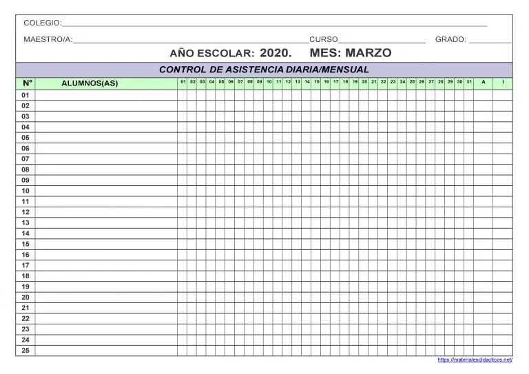 Plantilla Para Lista De Asistencia Primaria