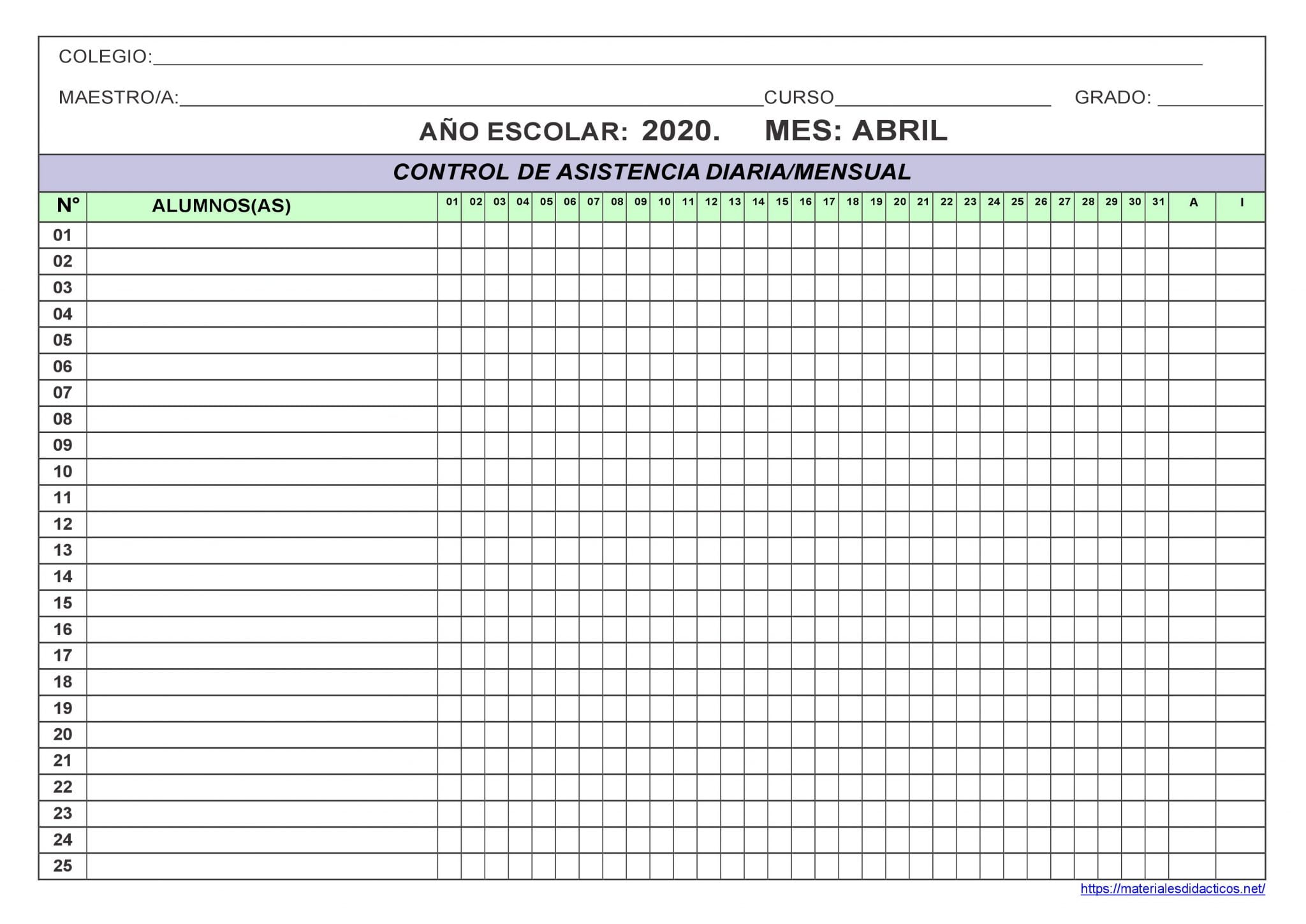 CONTROL DE ASISTENCIA DIARIA/MENSUAL PRIMARIA GRATIS Materiales Didacticos CONTROL DE ASISTENCIA DIARIA/MENSUAL PRIMARIA GRATIS Materiales Didacticos