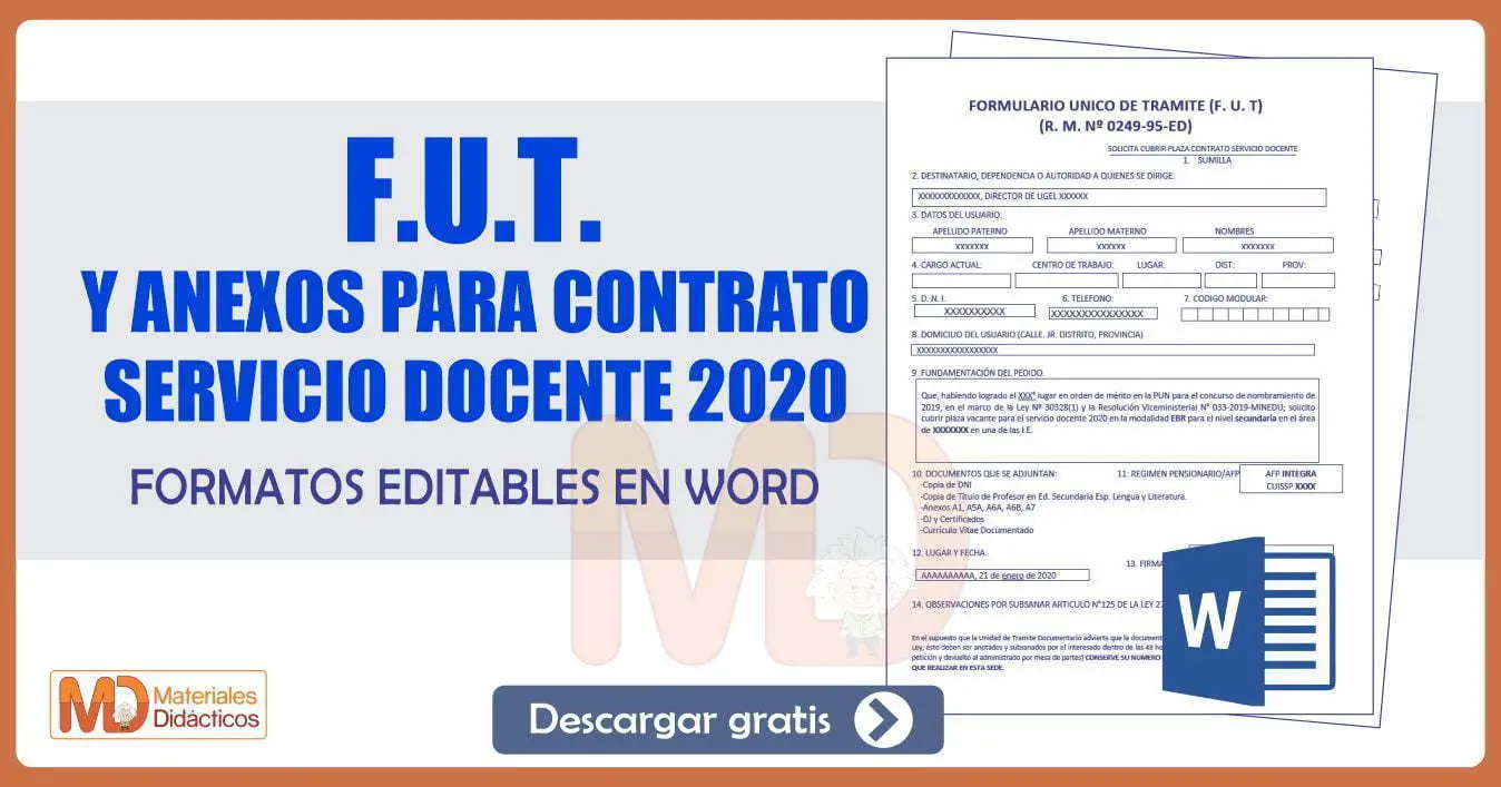FUT Y ANEXOS PARA CONTRATO SERVICIO DOCENTE 2020