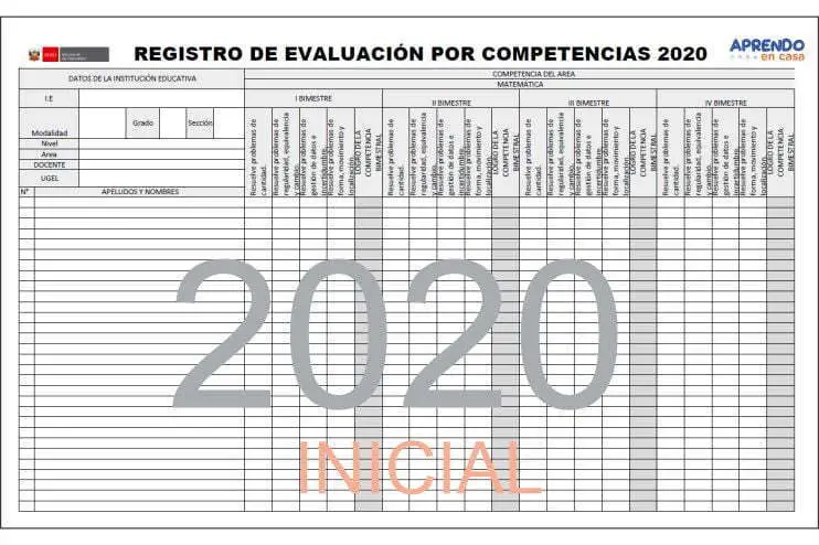 Registro de evaluación 2020 inicial
