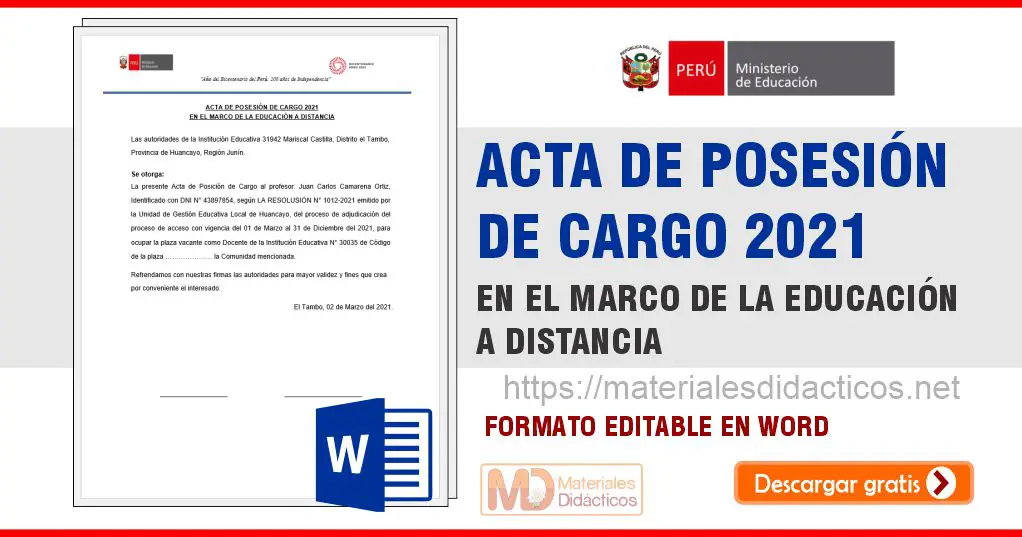 ACTA DE POSESION DE CARGO 2021 EN EL MARCO DE LA EDUCACION A DISTANCIA 1