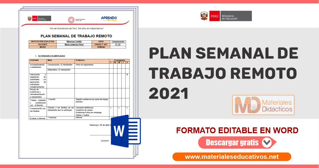 PLAN SEMANAL DE TRABAJO REMOTO 2021 1