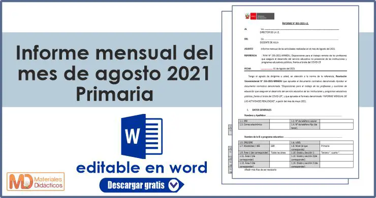 Informe mensual del mes de agosto 2021 Primaria