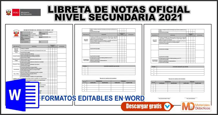 LIBRETA DE NOTAS OFICIAL NIVEL SECUNDARIA 2021