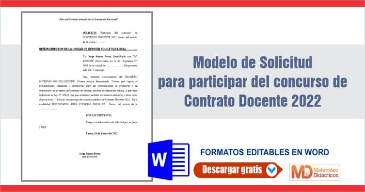 Modelo de Solicitud para participar del concurso de Contrato Docente 2022 1