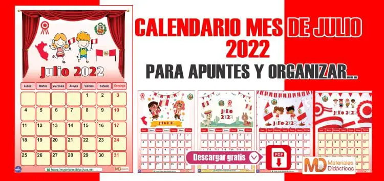 CALENDARIO MES DE JULIO 2022 PARA APUNTES Y ORGANIZAR MD