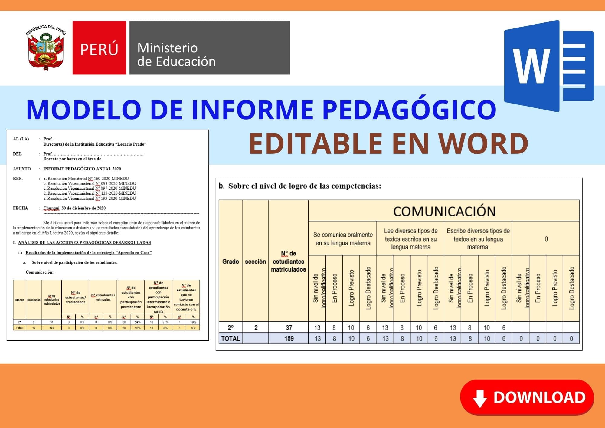 modelo de informe pedagogico